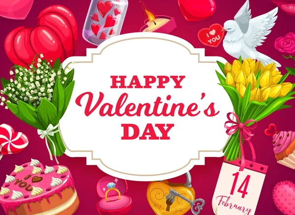 Cadeaux Saint Valentin Coeurs Fleurs Design Vectoriel Cadeaux Vacances Amour — Image vectorielle