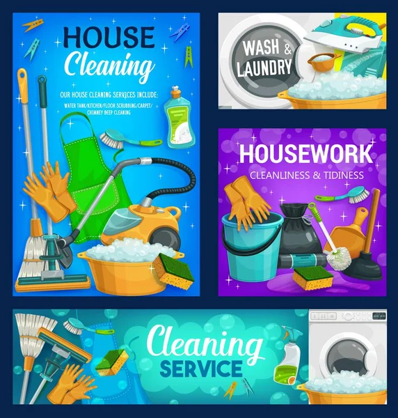 Υπηρεσία Καθαρισμού Σπιτιού Καθαριστικά Σπιτιού Οικιακές Εργασίες Και Πλυντήρια Φορέας — Διανυσματικό Αρχείο
