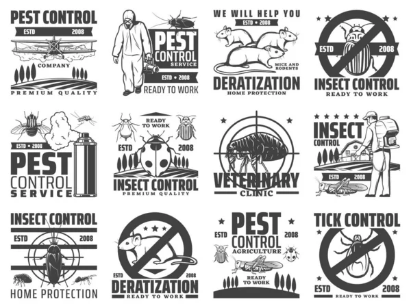 Servicio Control Plagas Iconos Exterminio Roedores Insectos Deratización Exterminio Insectos — Archivo Imágenes Vectoriales