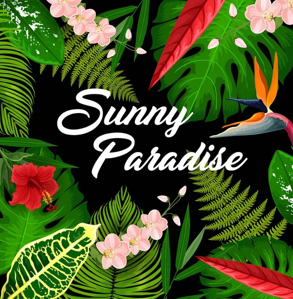 Tropisk Paradisaffisch Med Blommig Ram Tropisk Resort Flora Exotiska Landet — Stock vektor
