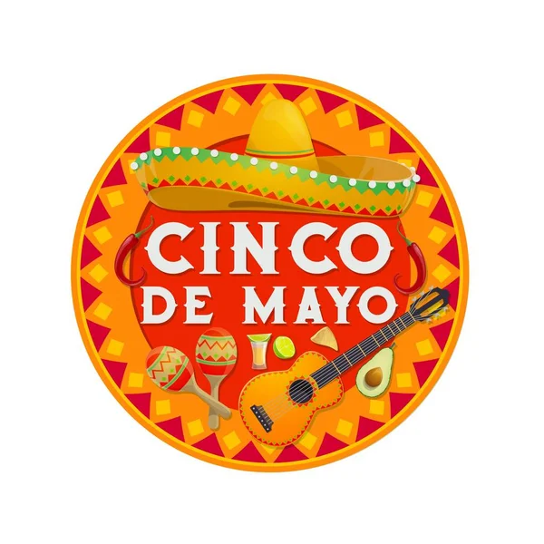 Cinco Mayo Icono Vectorial Con Símbolos Tradicionales Mexicanos Sombrero Sombrero — Vector de stock