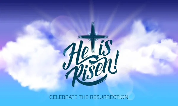 Easter Vector Poster Risen Lettering Christian Religious Card Easter Celebration — Stock Vector