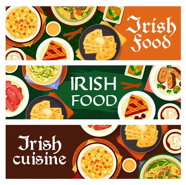 Irish Food Vector Salsicce Maiale Fatte Casa Torta Ciliegie Verdure — Vettoriale Stock