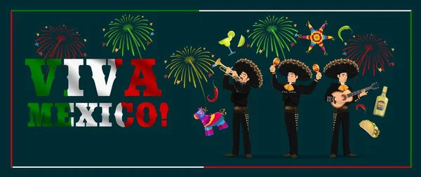 Mariachi Mexicain Vacances Avec Nourriture Fête Fiesta Bannière Vectorielle Viva — Image vectorielle