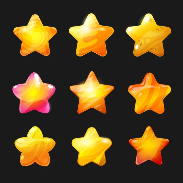 Desenhos Animados Estrelas Conjunto Ícones Vetoriais Taxa Elementos Design Amarelo — Vetor de Stock