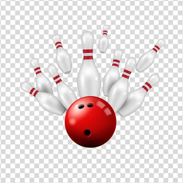 Bowling Golyó Skittles Elszigetelt Átlátszó Háttér Vektor Ninepin Sztrájk Sikátorban — Stock Vector