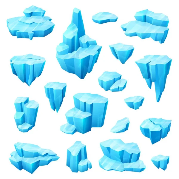 Conjunto Dibujos Animados Cristal Hielo Glaciares Iceberg — Vector de stock