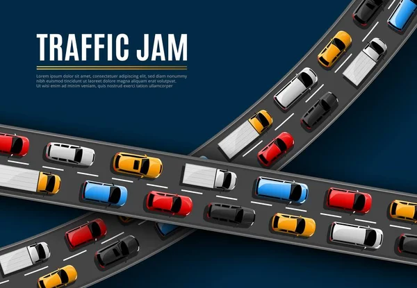 Traffic Jam Vector Poster Cars Driving Road Top View Spěch — Stockový vektor