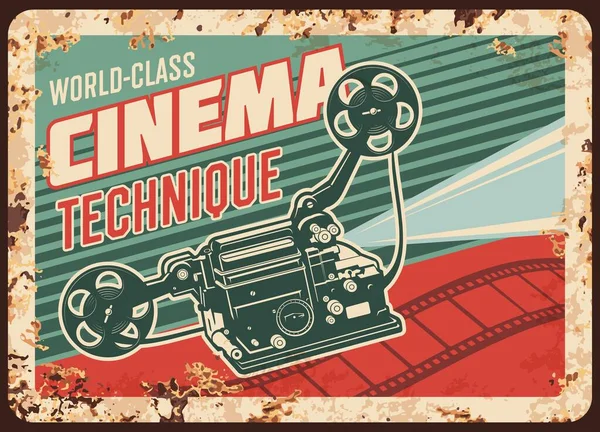 Technique Cinéma Vecteur Plaque Métallique Rouillée Avec Caméra Vidéo Vintage — Image vectorielle