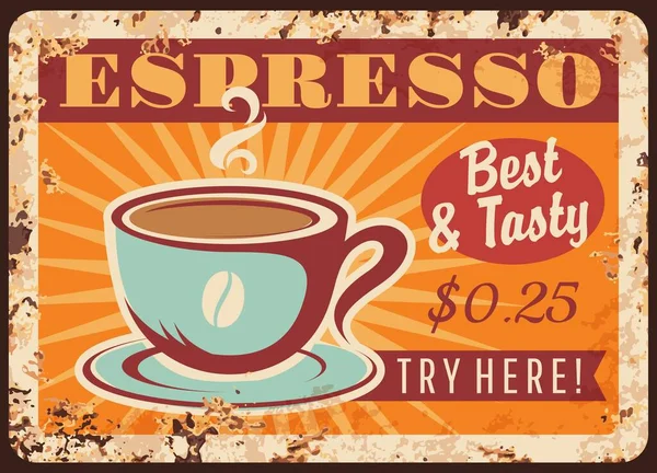 Kavárna Espresso Rezavé Kovové Vektorové Desky Pára Espresso Shot Porcelánu — Stockový vektor