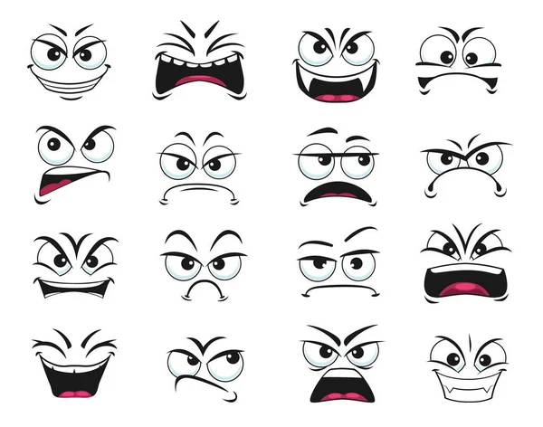 Cartoon Face Expression Isolated Vector Icons Negative Emoji Suspicious Evil — Stock Vector