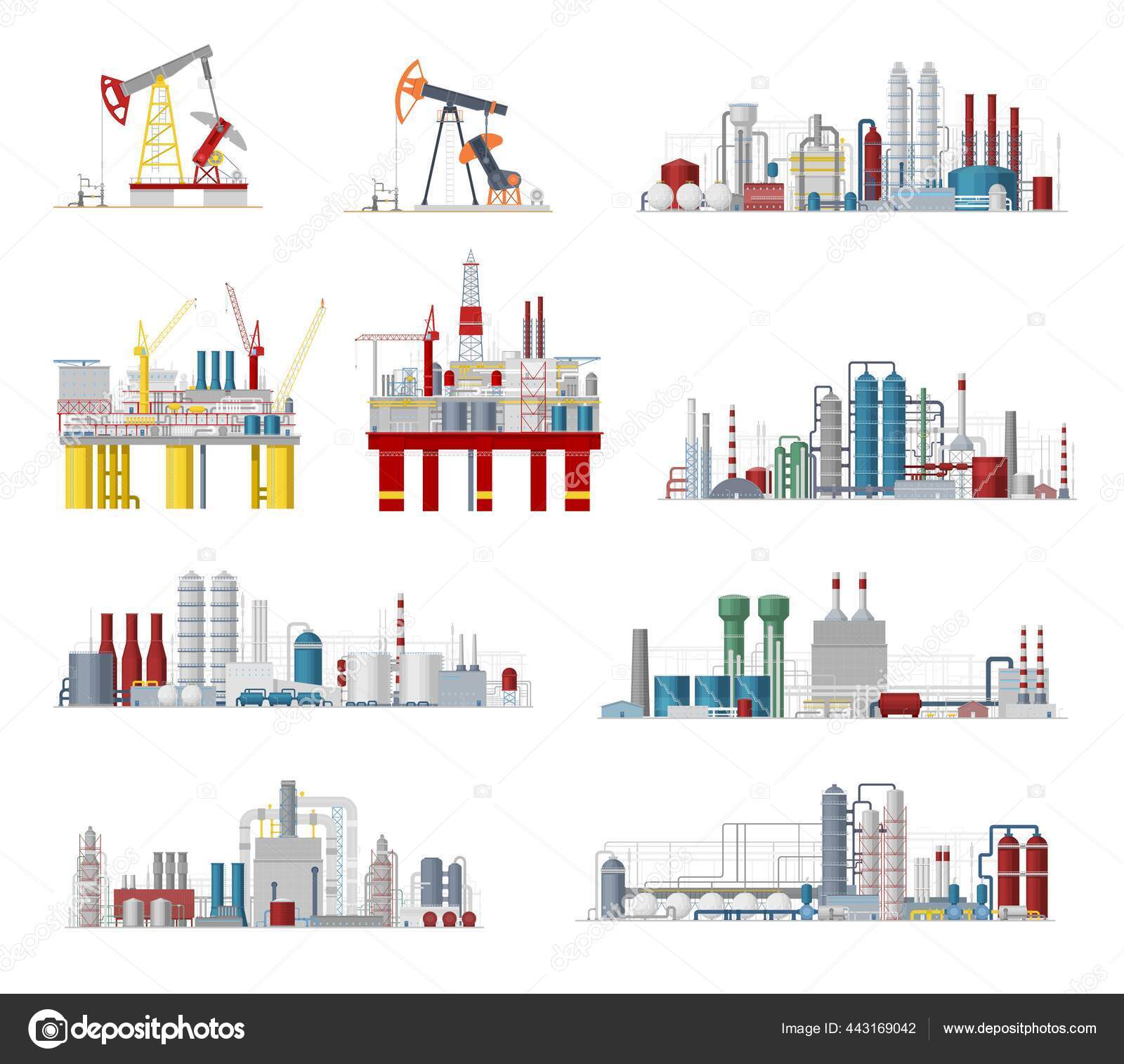 Industrial Buildings Factory Facilities Vector Icons Plants Chemical Estate  Gas Stock Vector by ©VectorTradition 443169042, image size:1600x1515