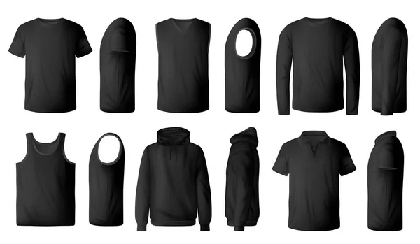 Camiseta Negra Para Hombre Suéter Sudadera Con Capucha Maqueta Realista — Vector de stock