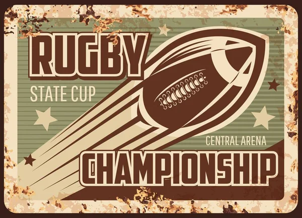 Plaque Métallique Rouillée Championnat Rugby Mouvement Vectoriel Vol Bille Avec — Image vectorielle