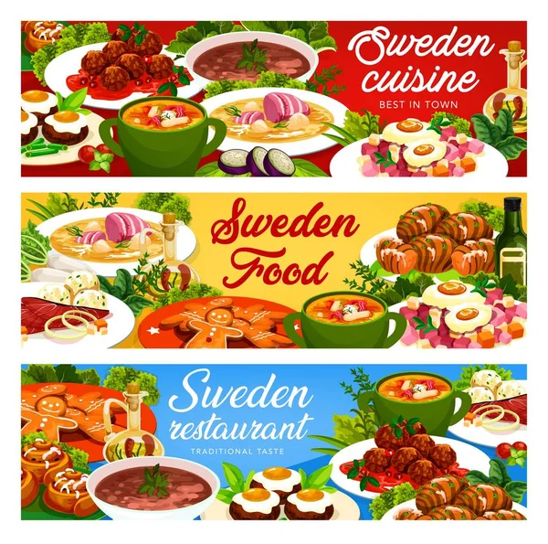 Sweden Food Vector Beef Soup Elebsad Gravlax Και Μπισκότο Τζίντζερ — Διανυσματικό Αρχείο