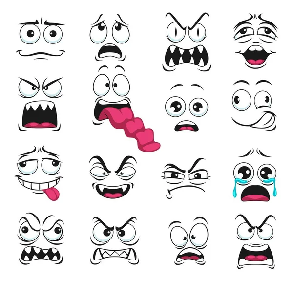 Cartoon Face Expression Isolated Vector Icons Negative Emoji Vampire Sharp — Stock Vector