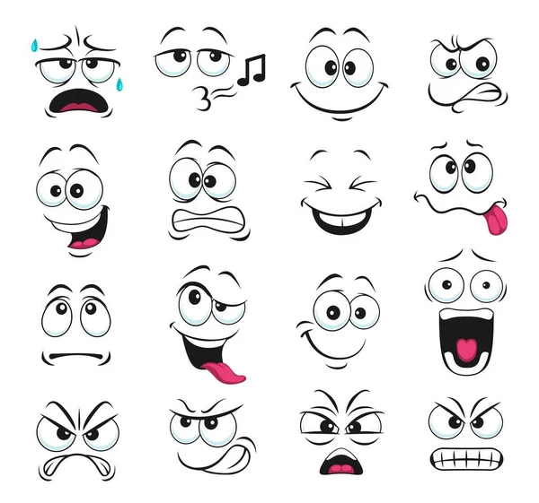 Ansiktsuttryck Isolerade Vektor Ikoner Rolig Tecknad Emoji Vissla Skrika Och — Stock vektor