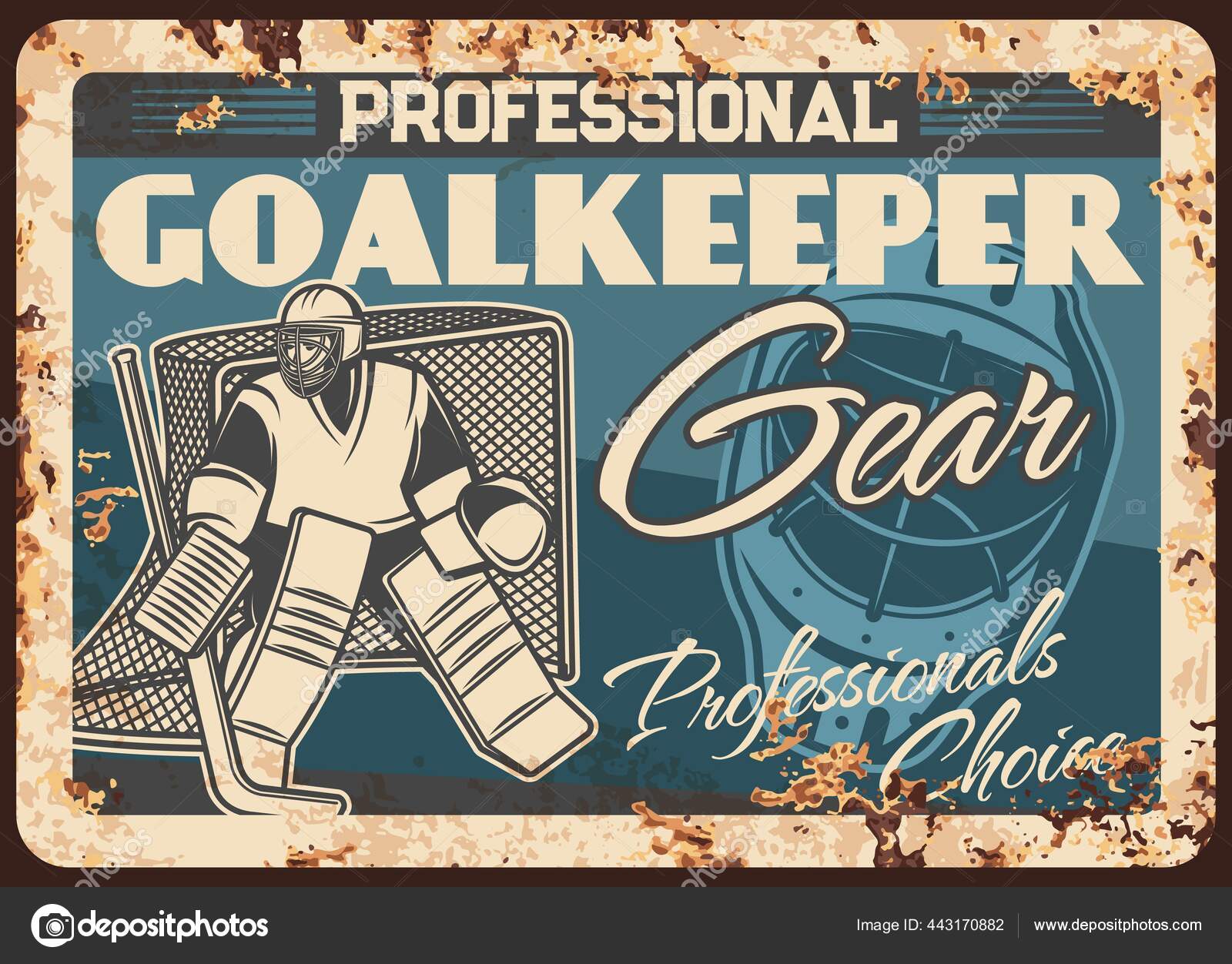 Ice Hockey Goalkeeper Gear Shop Rusty Metal Plate Ice Hockey Stock Vector by ©Seamartini 443170882