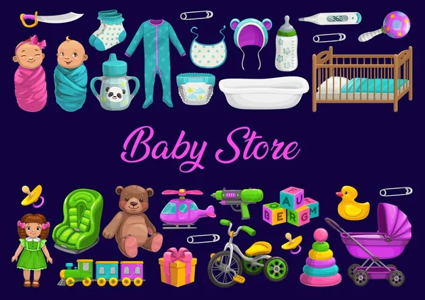 Baby Oder Spielwarenladen Geschenke Und Pflege Für Neugeborene Vektorposter Jungen — Stockvektor