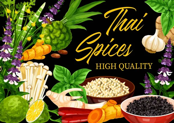 Thai Spices Herbs Vector Design Asian Cuisine Food Seasonings Condiments — Stock Vector