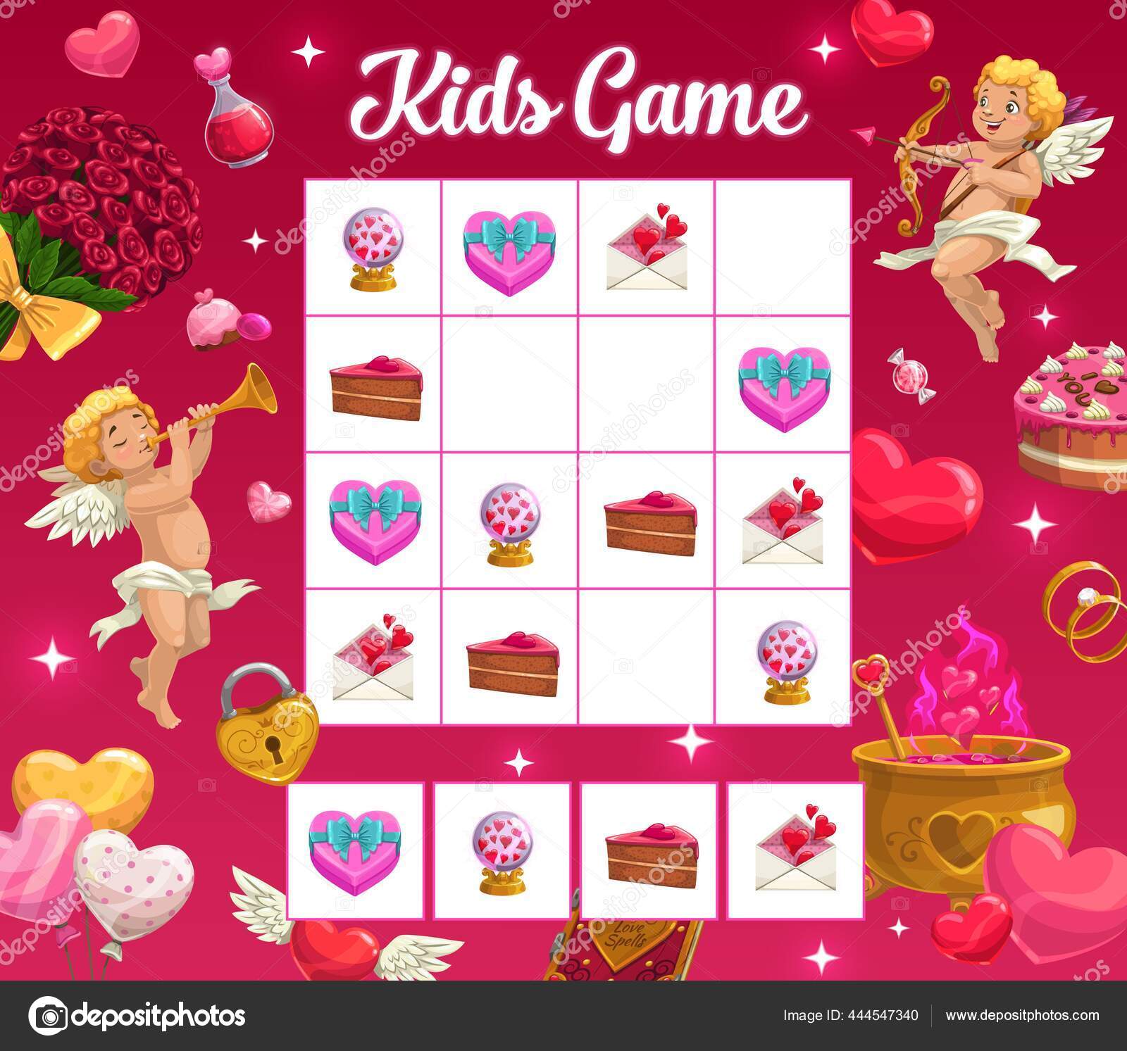 Sudoku jogo infantil desenhos animados sobremesas bolos doces