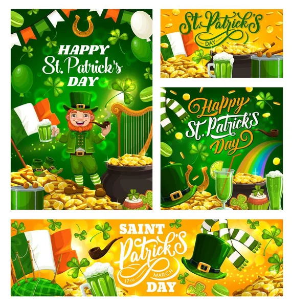 Fiesta Irlandesa Primavera Día San Patricio Celebrado Marzo Símbolos Arpa — Vector de stock