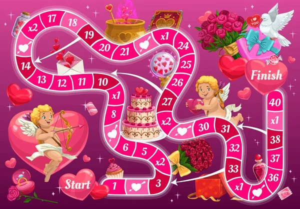 Enfants Étape Jeu Société Vecteur Valentines Jeu Société Avec Des — Image vectorielle