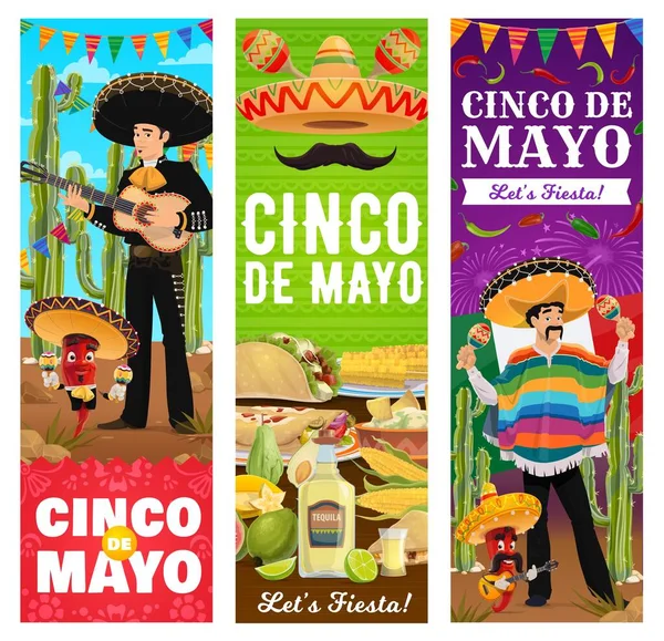 Cinco Mayo Meksika Bayram Şenlik Afişleri Mayıs Kutlamaları Meksika Biberli — Stok Vektör