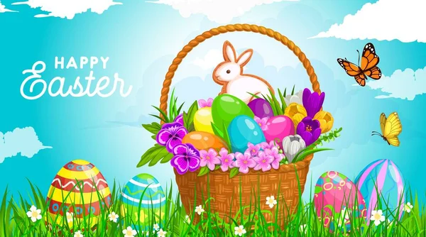 Easter Egg Hunt Basket Vector Design Con Uova Pasqua Biscotti — Vettoriale Stock