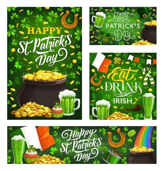 Feliz Día San Patricio Vector Símbolos Verdes Fiesta Religión Irlandesa — Vector de stock