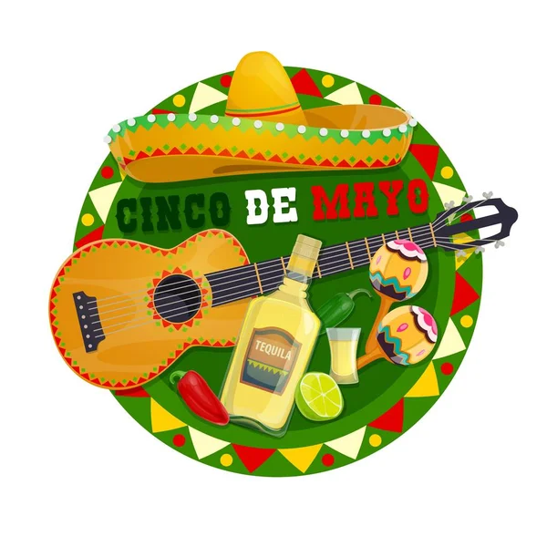 Cinco Mayo Vector Icon Traditional Mexican Symbols Sombrero Hat Guitar — 스톡 벡터