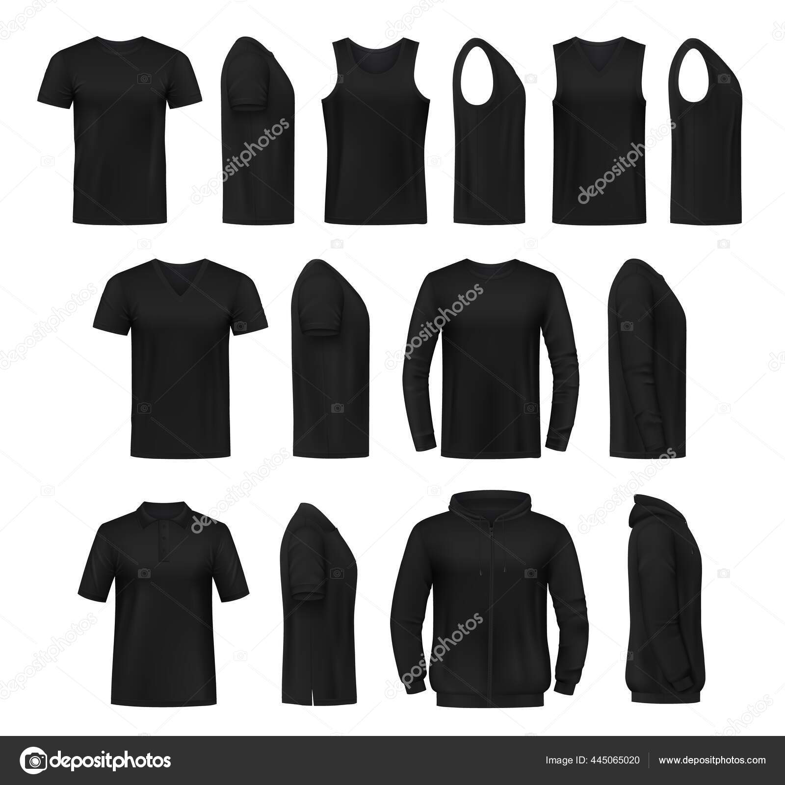 Black male t-shirt template v-neck front and back Vector Image