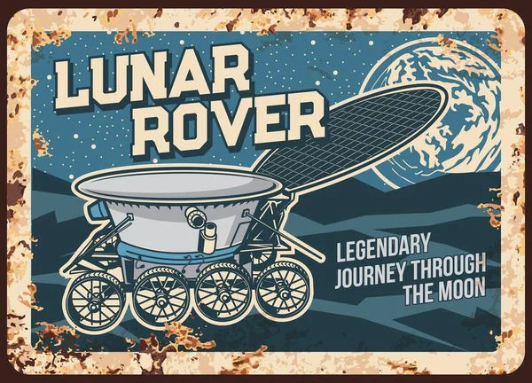 Der Mond Rover Läuft Auf Einer Rostigen Metallplatte Über Die — Stockvektor