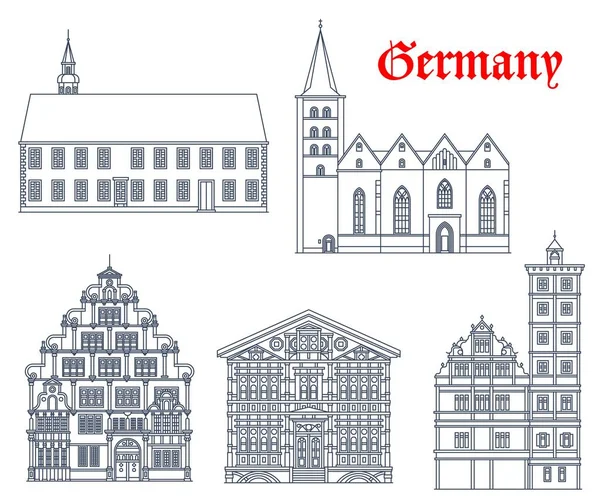 Germany Landmark Buildings Fachwerk Architecture Houses Churches Castles Vector Icons — Stock Vector