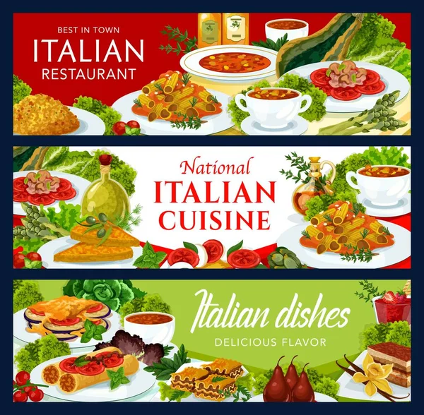 Cocina Italiana Vector Risotto Sopa Tomate Peras Vino Ensalada Caprese — Vector de stock