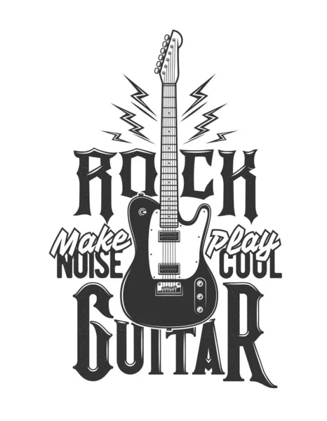 Impressão Camiseta Com Guitarra Elétrica Flashes Emblema Vetorial Para Design —  Vetores de Stock