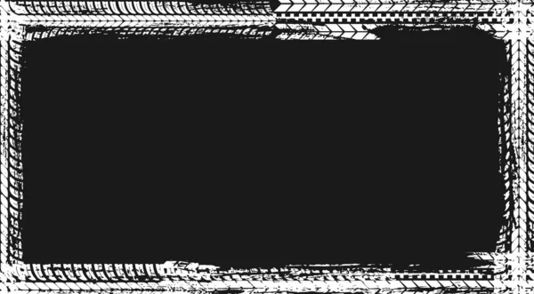 Frame Gemaakt Van Witte Bandenprints Zwarte Achtergrond Vector Grunge Lege — Stockvector