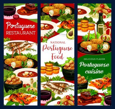 Portekiz lokantası morina çorbası, balık kroket, morina balığı pastası, sardalya ve pastırmalı kek. Piri riri tavuğu, jinya vişne likörü ya da Portekiz usulü sığır güveci ile pişirilmiş tavuk.