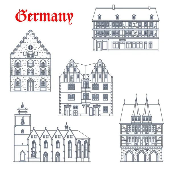 Allemagne Monuments Architecturaux Hesse Icônes Vectorielles Des Églises Des Mairies — Image vectorielle