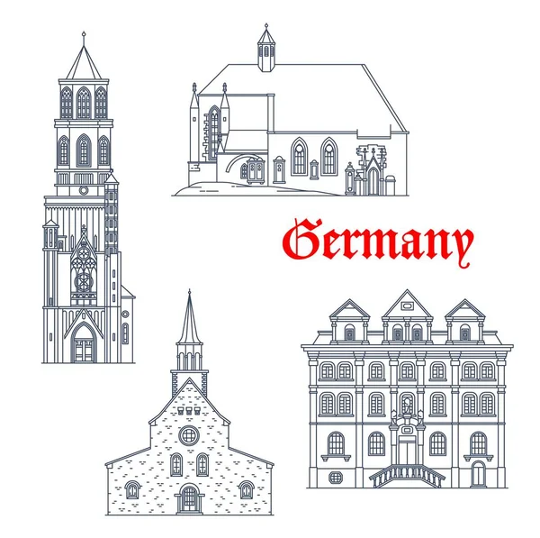 Germany Landmarks German Travel Architecture Vector Icons Germany Baden Wurttemberg — Stock Vector