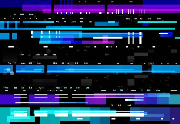 黒画面上のグリッチ効果 ベクトルグリッチ歪み色の水平ストライプ 数字とランダムピクセルを持つ抽象的な背景 テレビ歪んだグリッチビデオ効果 信号テレビフレームなし — ストックベクタ