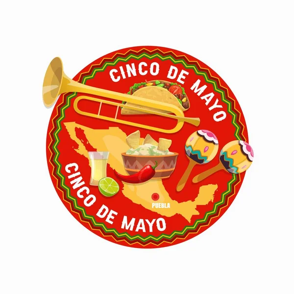 Cinco Mayo Μεξικάνικο Εορταστικό Διανυσματικό Φαγητό Και Μεξικό Χάρτη Fiesta — Διανυσματικό Αρχείο