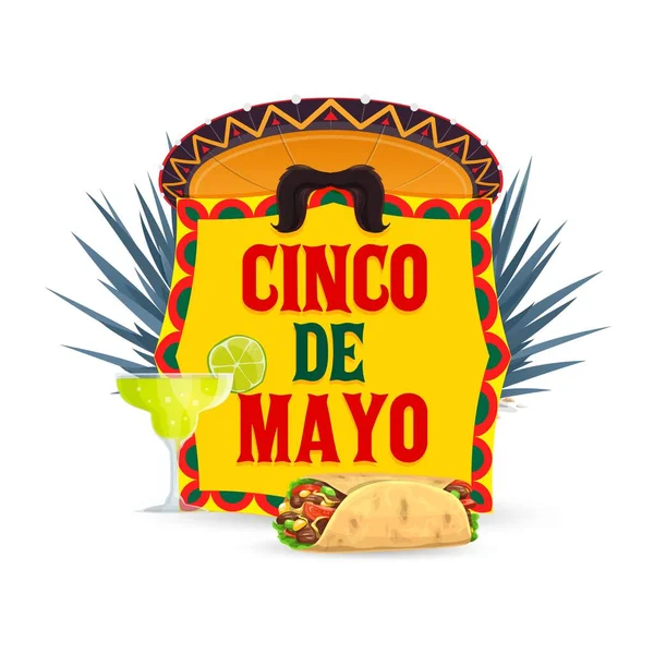 Cinco Mayo Icono Vectorial Con Sombrero Mexicano Bigotes Tequila Con — Vector de stock
