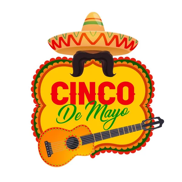 Ícone Vetorial Cinco Mayo Com Símbolos Mexicanos Sombrero Bigodes Guitarra — Vetor de Stock