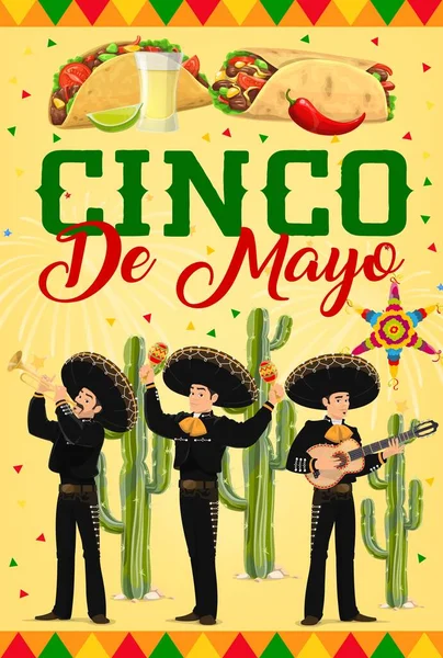 Cartaz Vetorial Cinco Mayo Com Banda Mariachi Músicos Mexicanos Personagens — Vetor de Stock