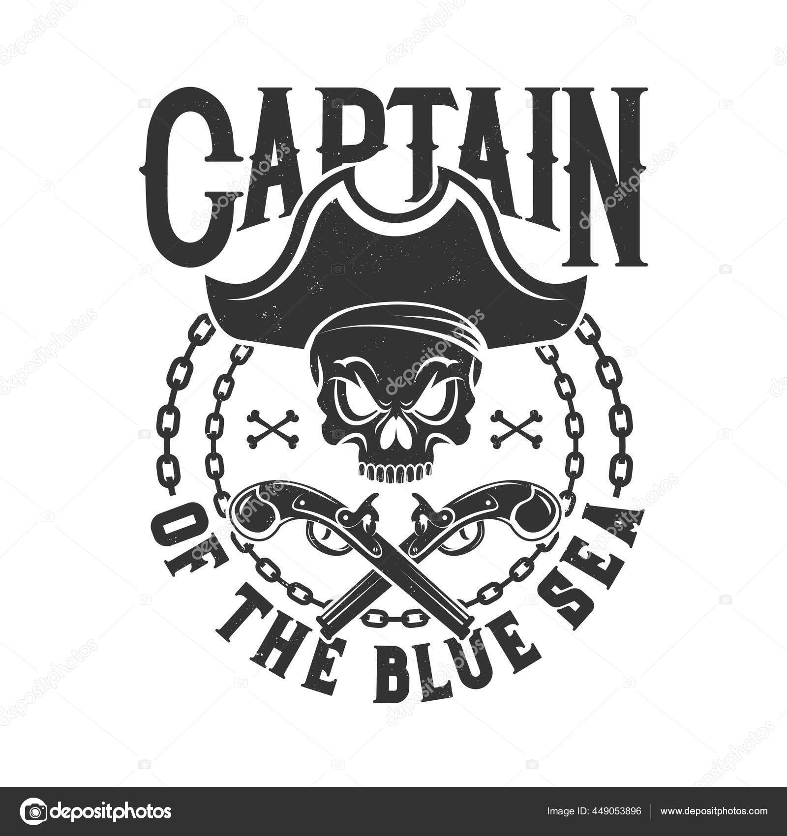 Image vectorielle Tshirt Imprimé Avec Crâne Pirate Tricorne Chaîne - Main Image