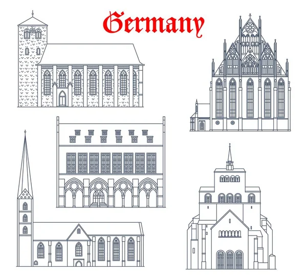 Germany Landmark Buildings Cathedrals Churches German Travel Architecture Vector Icons — Stock Vector