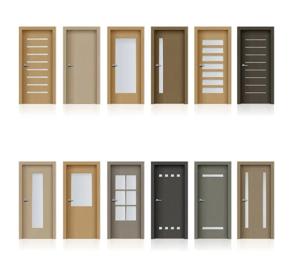 Puertas Interiores Aisladas Vector Elementos Diseño Realistas Para Decoración Habitaciones — Archivo Imágenes Vectoriales