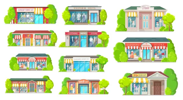 Ukládat Nakupovat Budovy Izolované Vektorové Ikony Cartoon Nákupní Centra Vnější — Stockový vektor