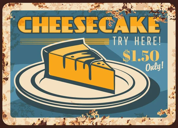 Cheesecake Pelat Logam Berkarat Kue Manis Vektor Kue Pastri Atau - Stok Vektor